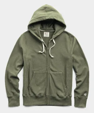 Lightweight Full Zip Hoodie in Washed Olive