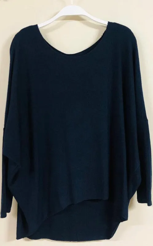 LIGHTWEIGHT KNIT PULLOVER SWEATER (NAVY)