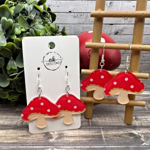 Lightweight Red Mushroom Earrings -  Acrylic Plant Garden Design