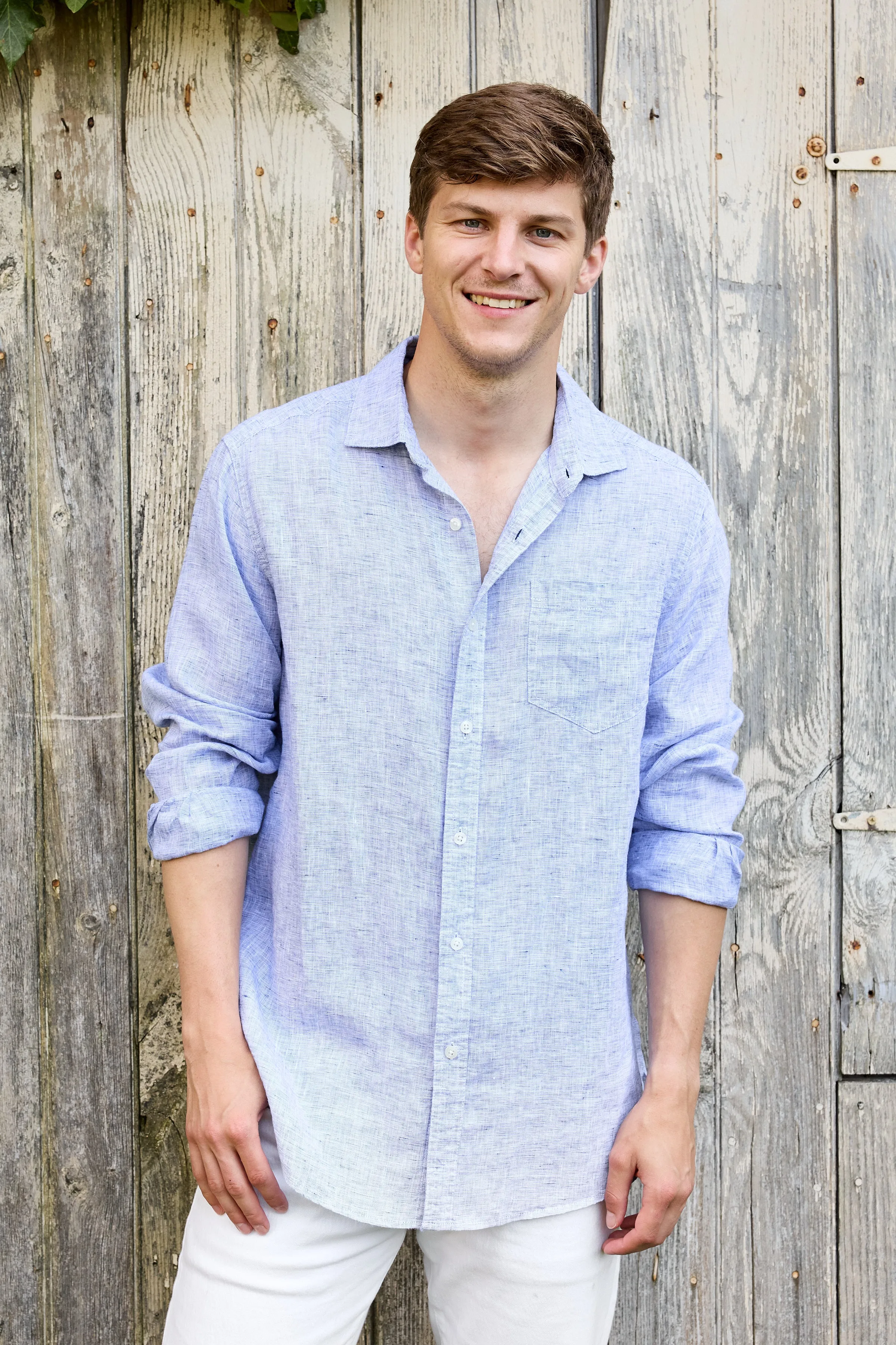 Lightweight Yarn Dye Linen Shirt - Surf Blue