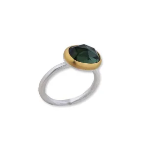 Lika Behar "Katya" One of a Kind Green Tourmaline Ring in 24K Yellow Gold and Matte Sterling Silver