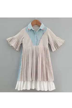 Lilac and blue box pleated collar dress