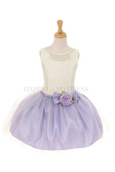 Lilac Pearl Necklace Short Tulle Dress D5252