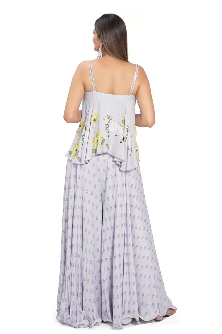 Lilac Printed Palazzo Pant Set