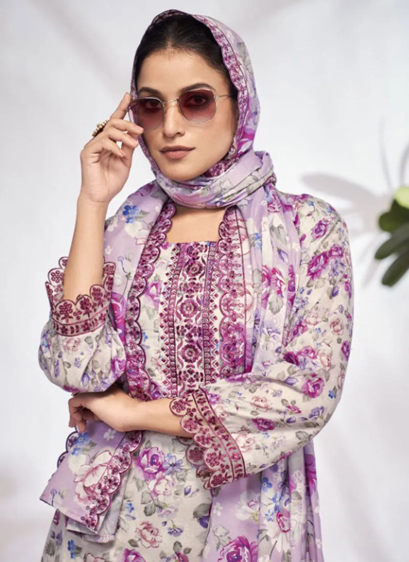 Lilac Purple Embroidery Printed Salwar Kameez Suit