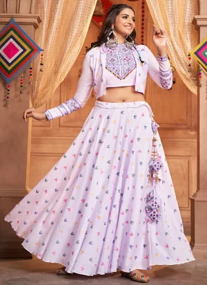 Lilac Purple Kutchi Embroidered Rajwadi Chaniya Choli