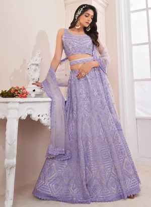 Lilac Sequence Embroidery Wedding Lehenga Choli