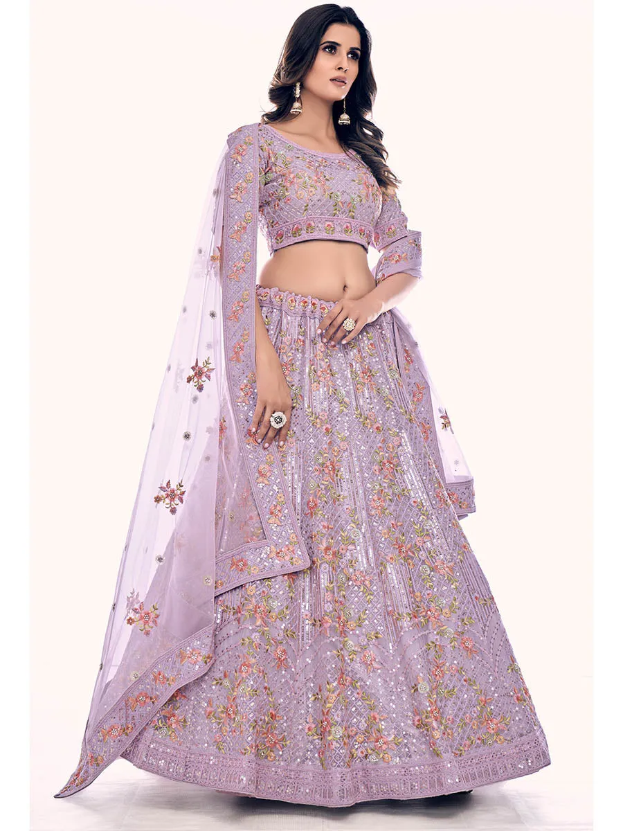 Lilac Soft Net Embroidered Designer Lehenga Choli