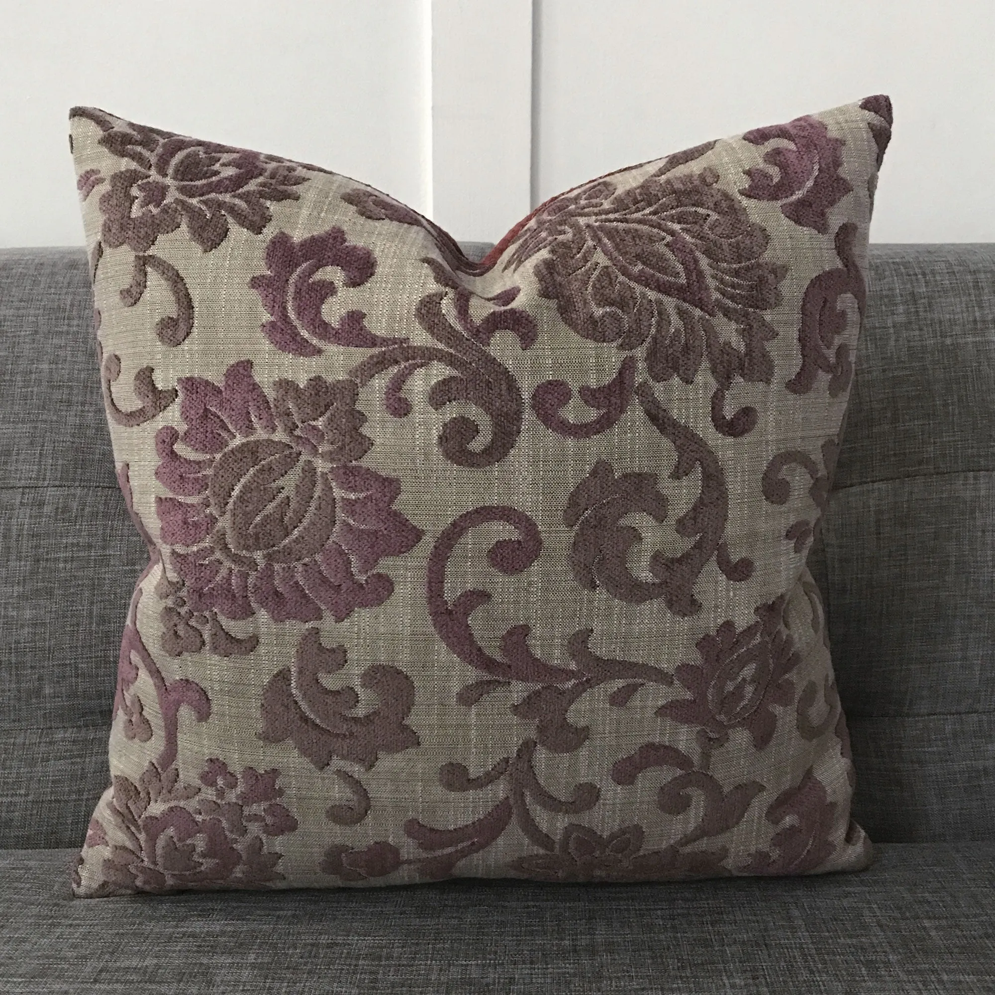 Lilac Velvet Floral Jacquard Throw Pillow Cover 20x20