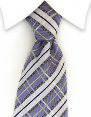 Lilac, White & Sliver Plaid Tie