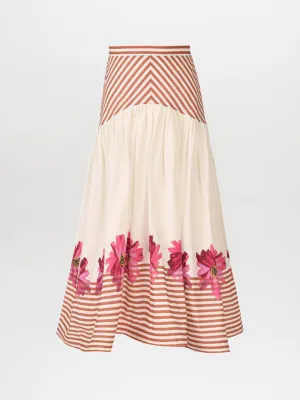 Lilan Skirt Magenta Floral Brushstroke Stripes