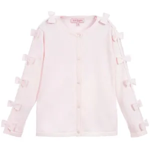 Lili Gaufrette Infant to Youth Girls Pink Knit Bow Cardigan