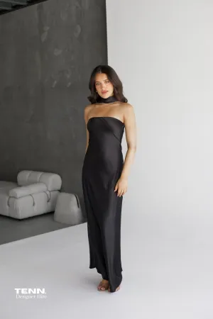 Lilia Satin Maxi Dress - Black