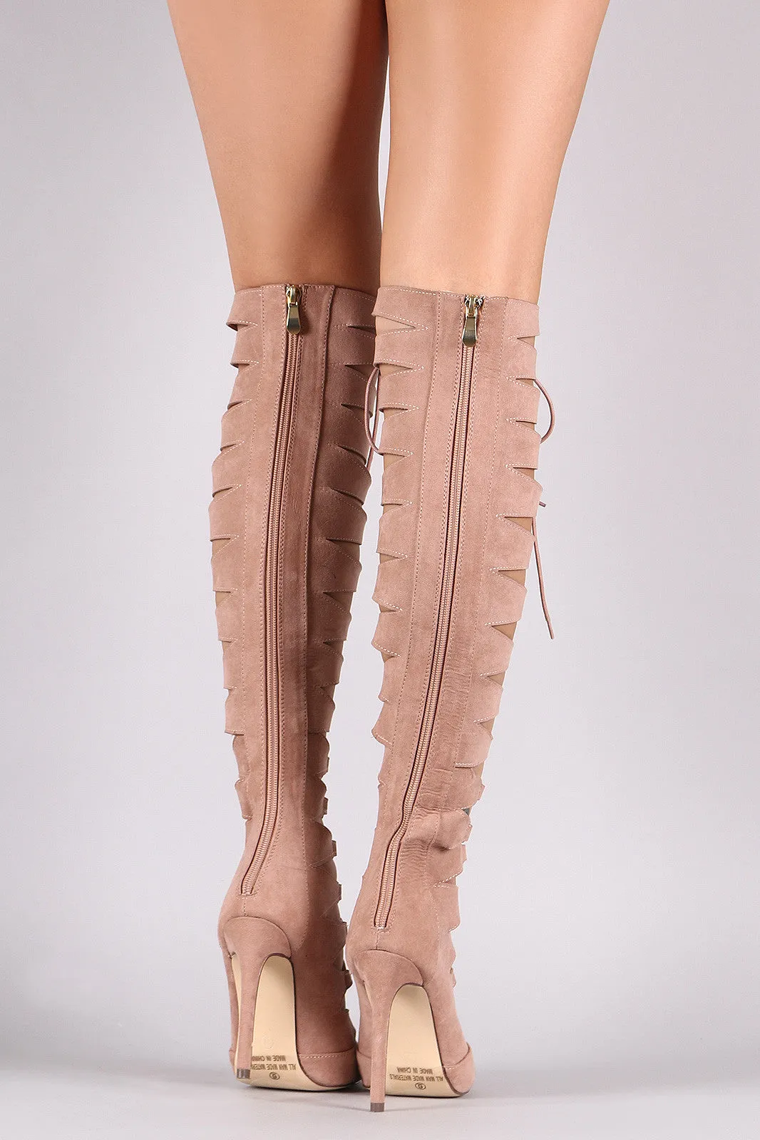 Liliana Lace Up OTK Pointy Toe Stiletto Boots