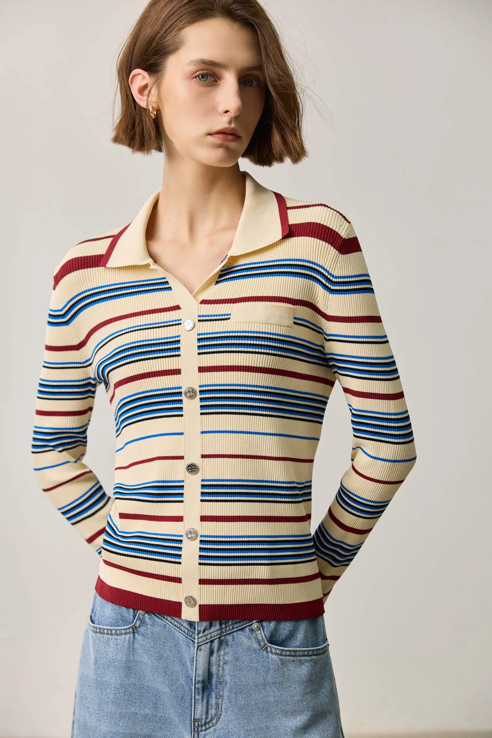 LILY Asymmetric Striped Knit Cardigan