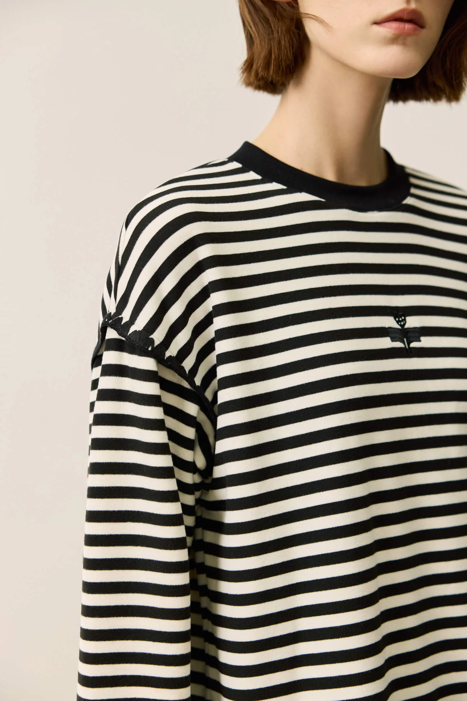 LILY Black-and-White Color-Block Striped Long Sleeve T-Shirt