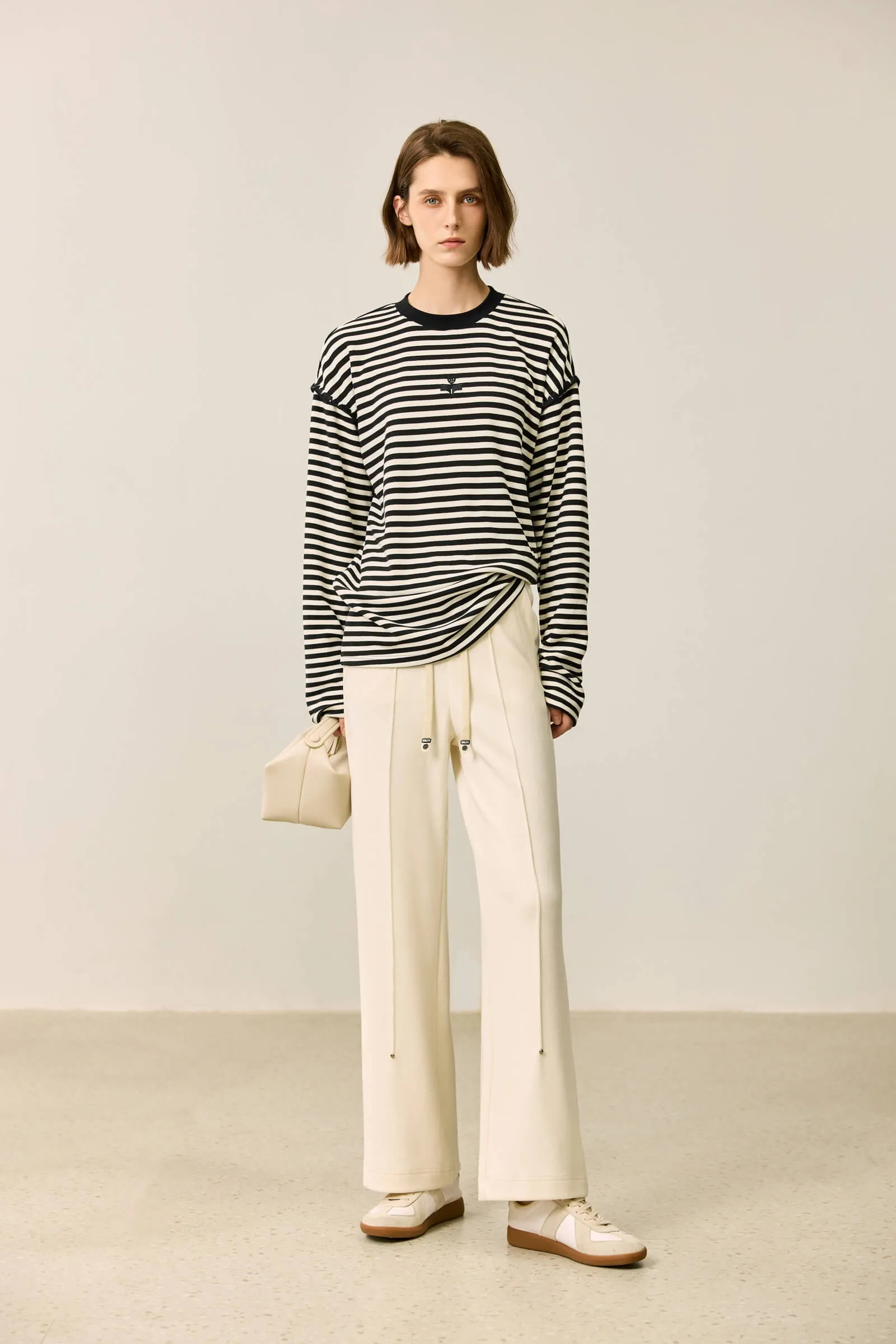 LILY Black-and-White Color-Block Striped Long Sleeve T-Shirt