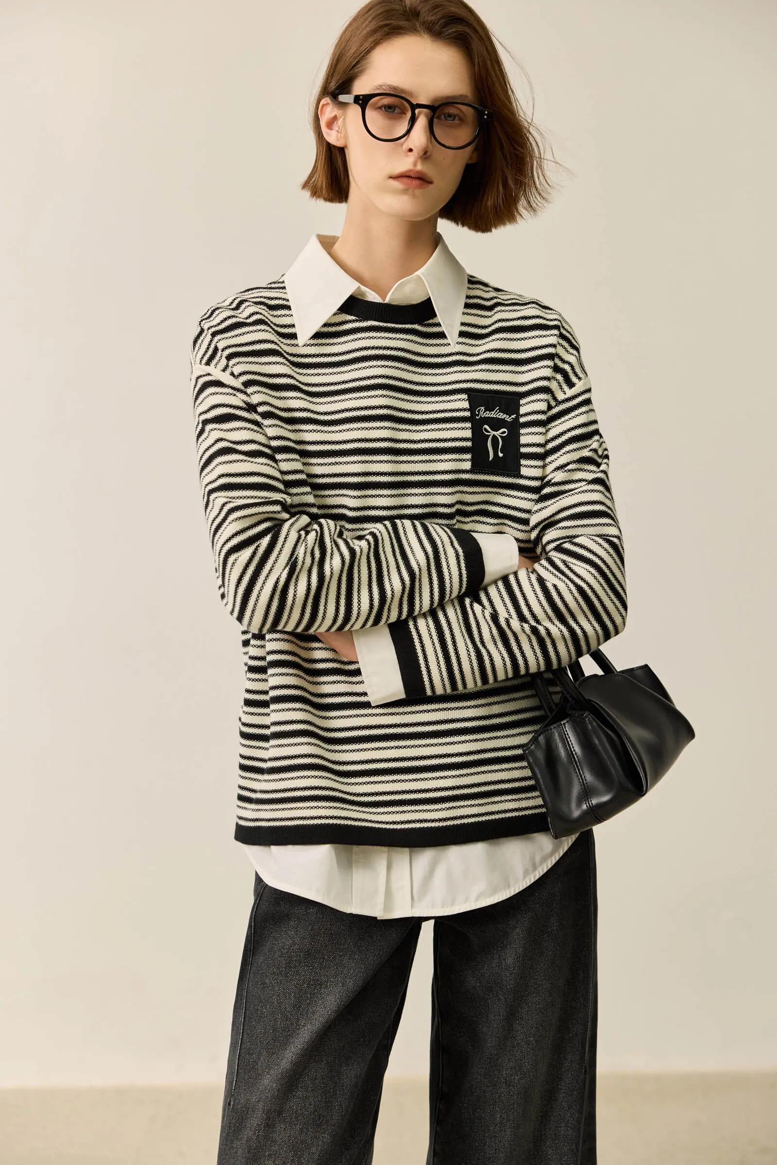 LILY Color-Block Fine Stripe Sweater