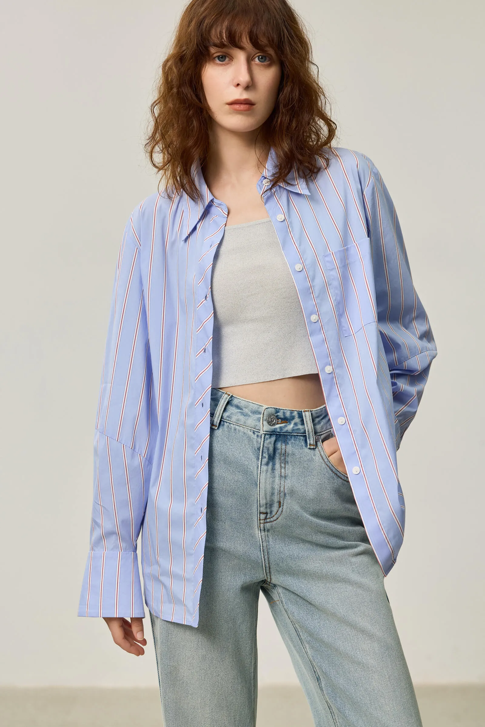 LILY Dopamine Loose Striped Shirt