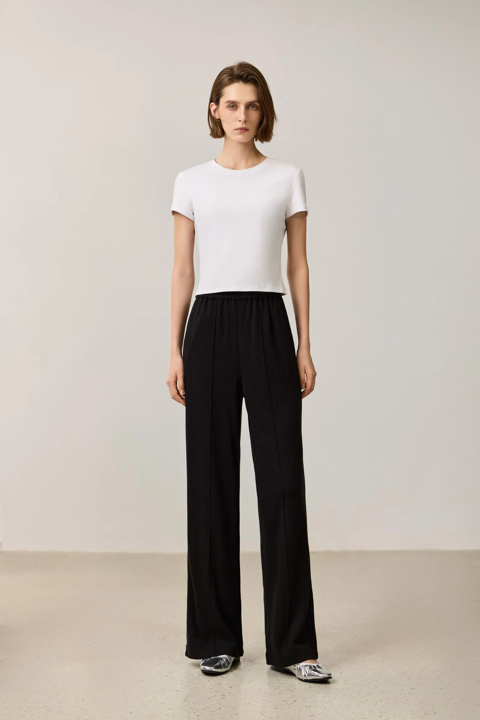 LILY Elastic Waist High-Stretch Knit Wide-Leg Pants