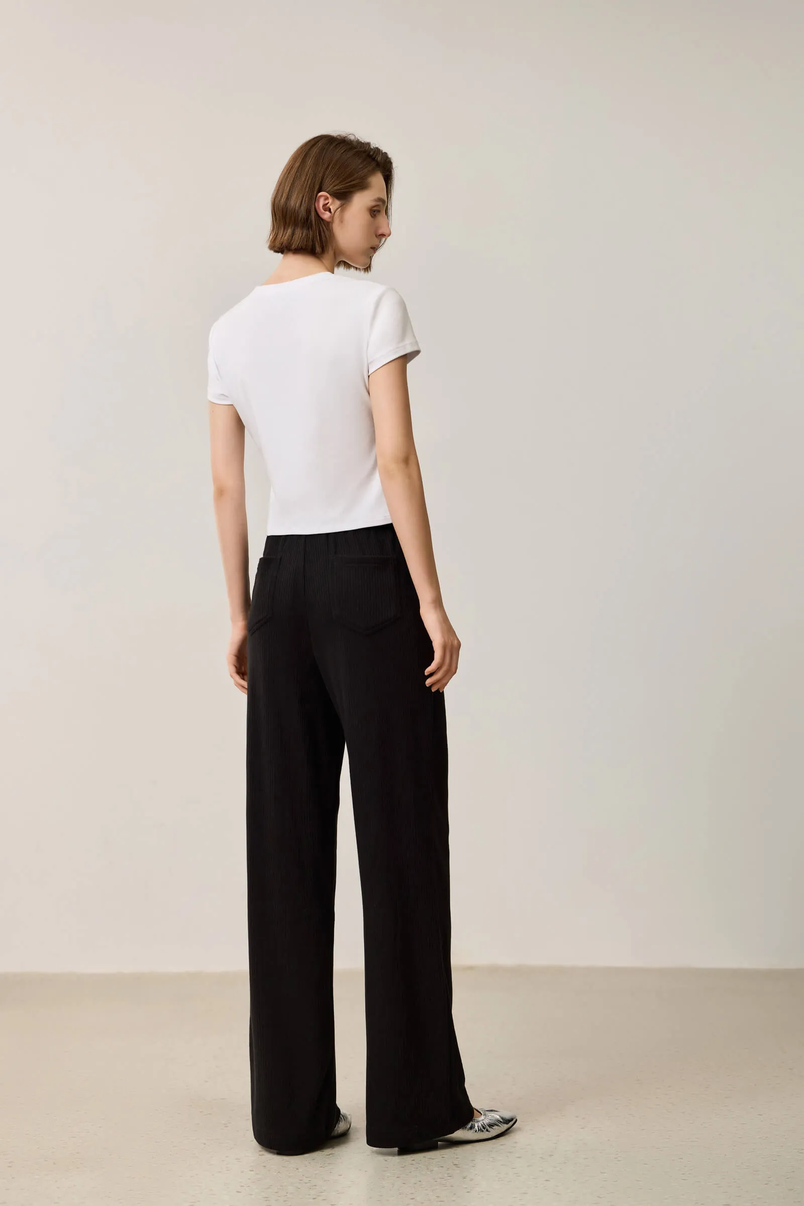 LILY Elastic Waist High-Stretch Knit Wide-Leg Pants