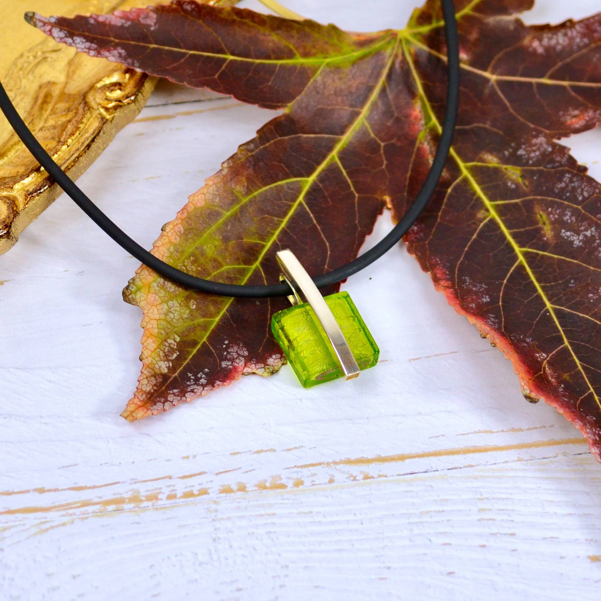 Lime Green Cassandra Necklace, Murano Glass Pendant