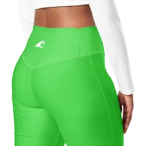 Lime Green Flare Leggings with Extremely Stoked Epic Wave Logo