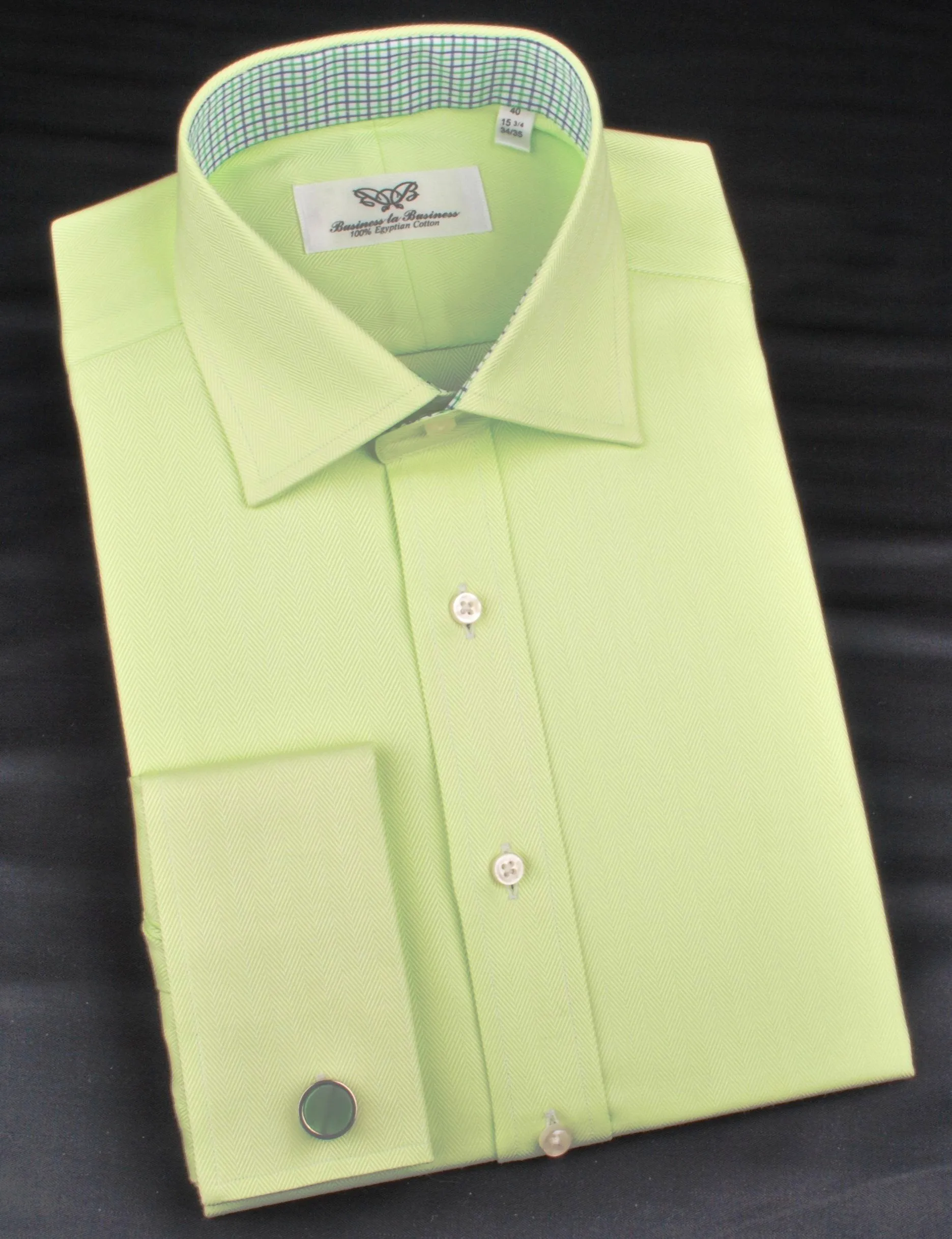 Lime Green Herringbone Twill Formal Business Dress Shirt Designer Luxury Fashion