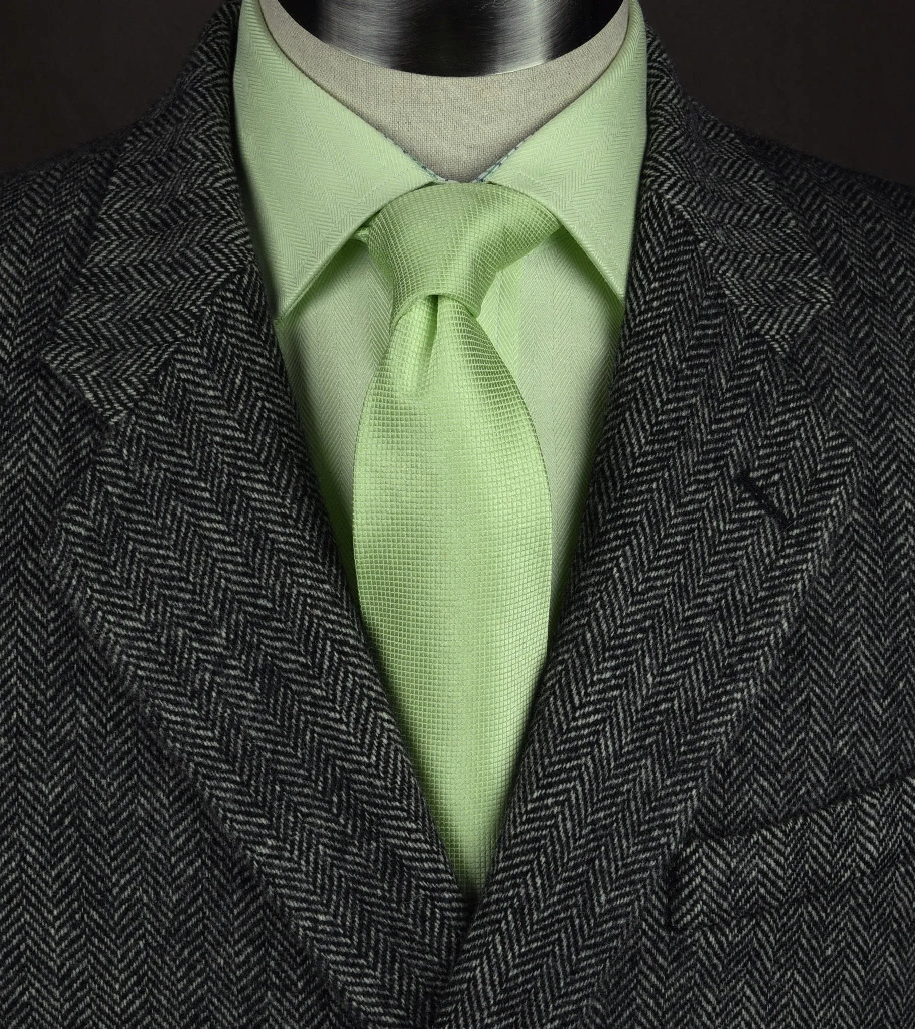 Lime Green Herringbone Twill Formal Business Dress Shirt Designer Luxury Fashion