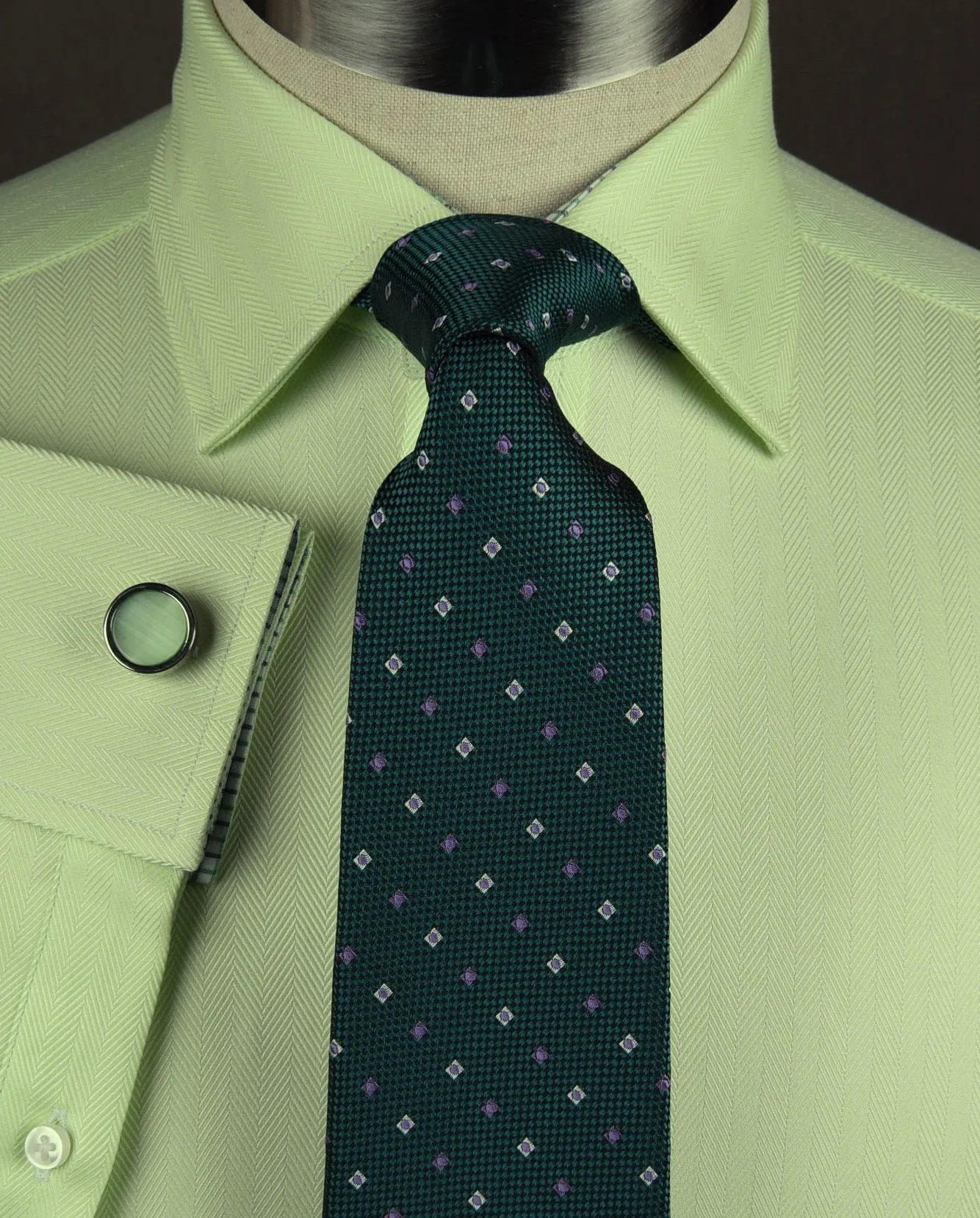 Lime Green Herringbone Twill Formal Business Dress Shirt Designer Luxury Fashion