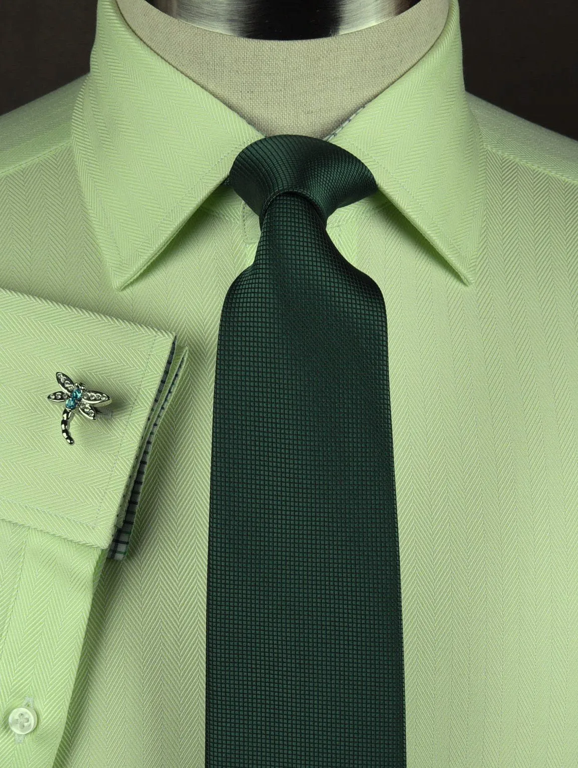 Lime Green Herringbone Twill Formal Business Dress Shirt Designer Luxury Fashion