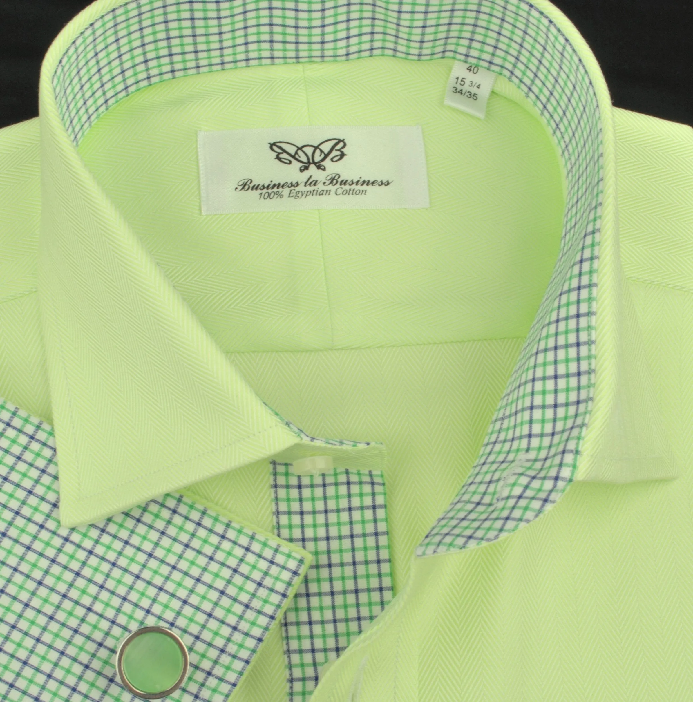 Lime Green Herringbone Twill Formal Business Dress Shirt Designer Luxury Fashion