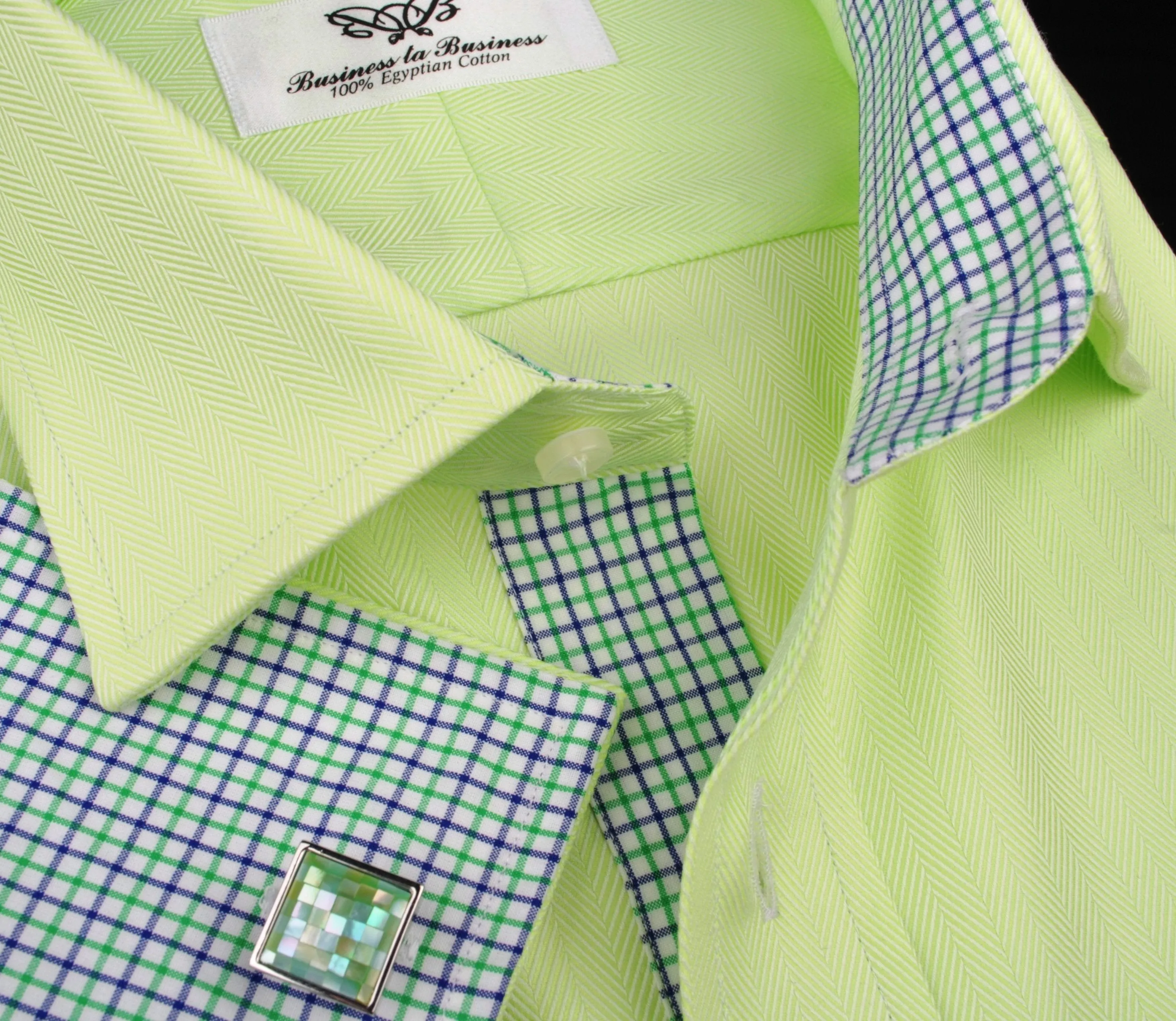 Lime Green Herringbone Twill Formal Business Dress Shirt Designer Luxury Fashion