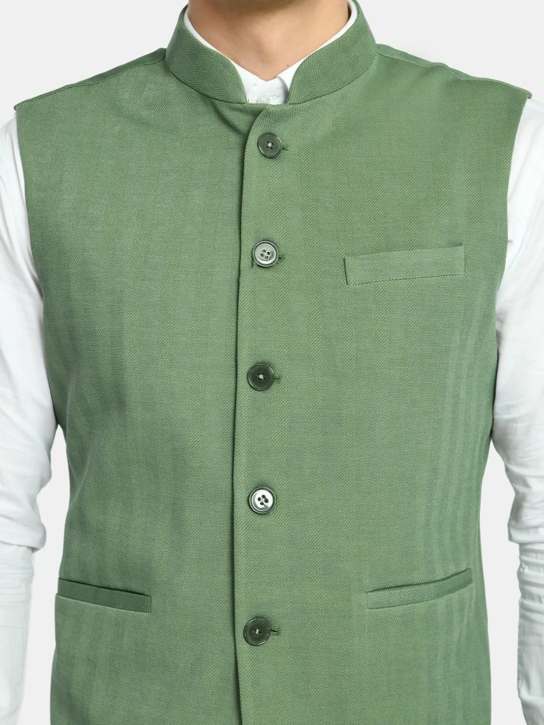 Lime Green Knitted Solid Nehru Jacket