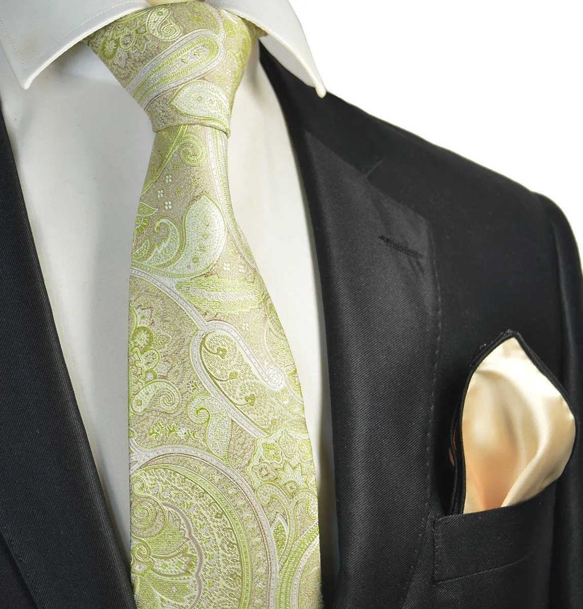 Lime Green Paisley Men's Tie and Pocket Square