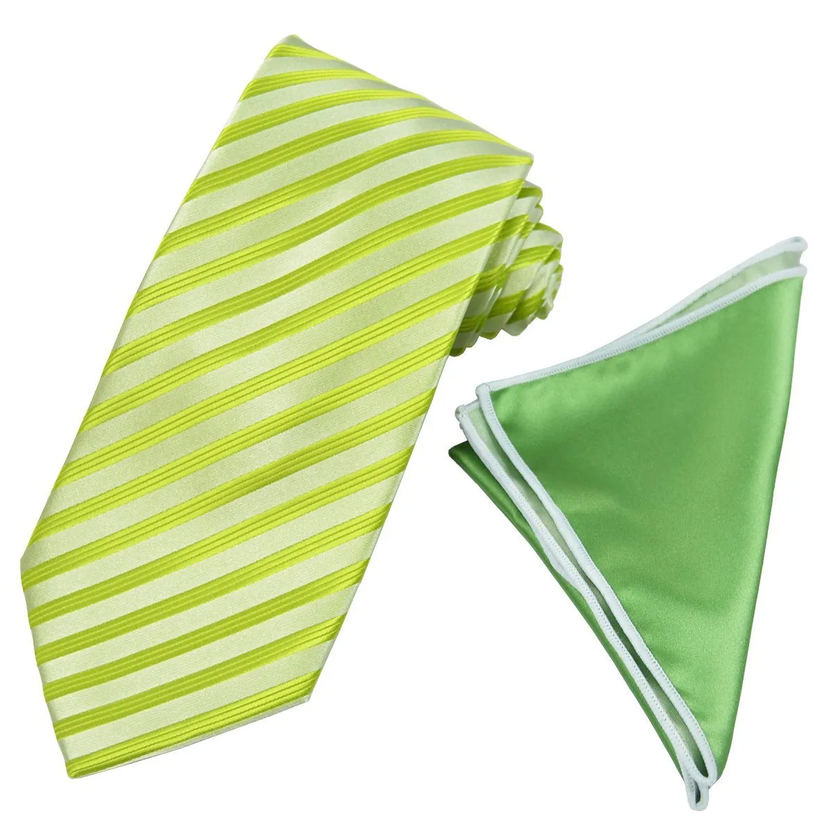 Lime Green Striped Men's Tie and Pocket Square