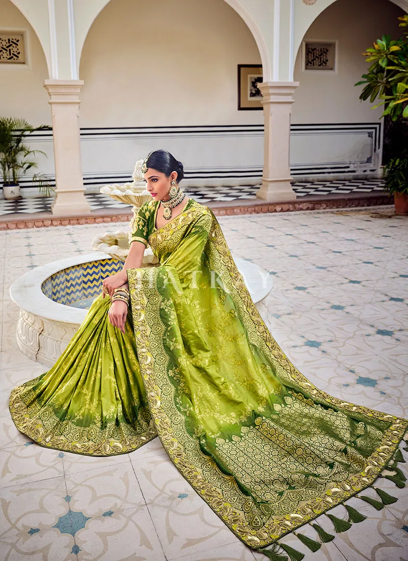 Lime Green Traditional Weaved Party Wear Silk Saree