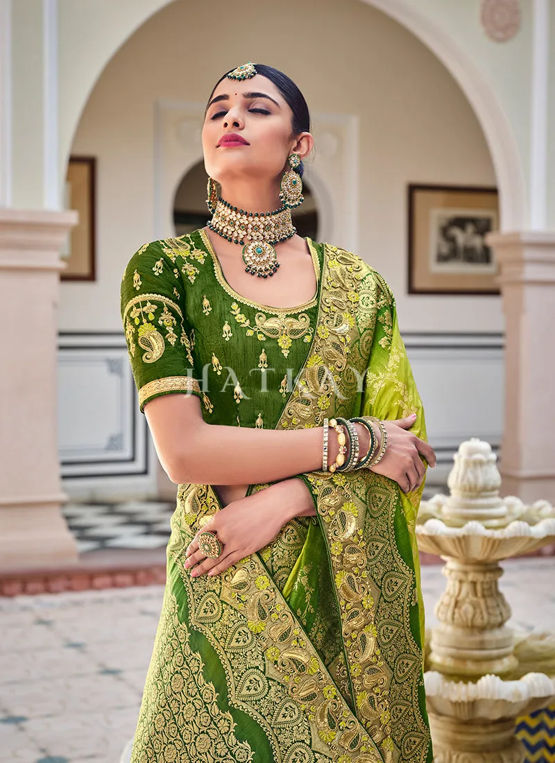 Lime Green Traditional Weaved Party Wear Silk Saree