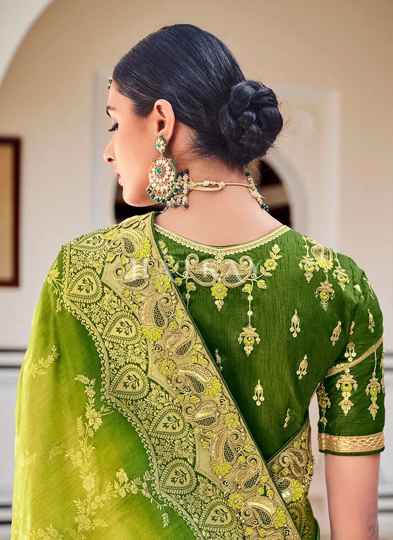 Lime Green Traditional Weaved Party Wear Silk Saree