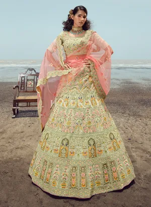 Lime Green Zarkan Embroidered Designer Lehenga Choli