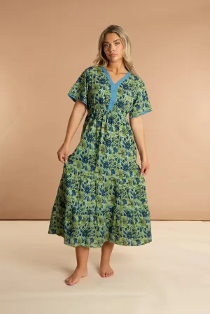 Lime Patchouli Floral Cotton Dress