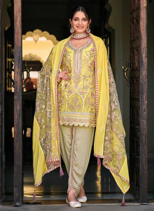 Lime Yellow Multi Embroidery Traditional Punjabi Suit