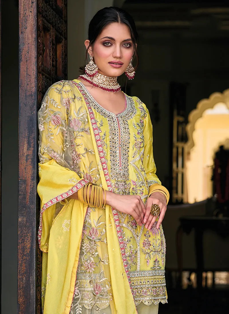 Lime Yellow Multi Embroidery Traditional Punjabi Suit