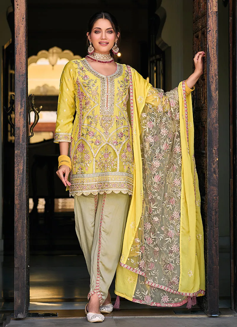 Lime Yellow Multi Embroidery Traditional Punjabi Suit