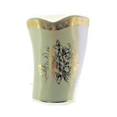 Limoges Vaso In Porcellana Fine Di H.26 Cm Con Decoro Peonia E Greca Platino