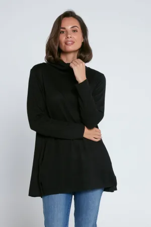 Lina Cowl Knit Tunic - Black