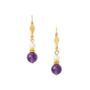 Lincoln Presidential China Inspired Amethyst and Pearl Earrings with Gold Accent