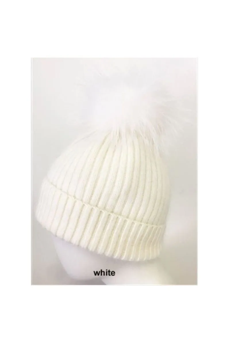 Linda Richards Wool Pom-pom Hat HA-62 | White