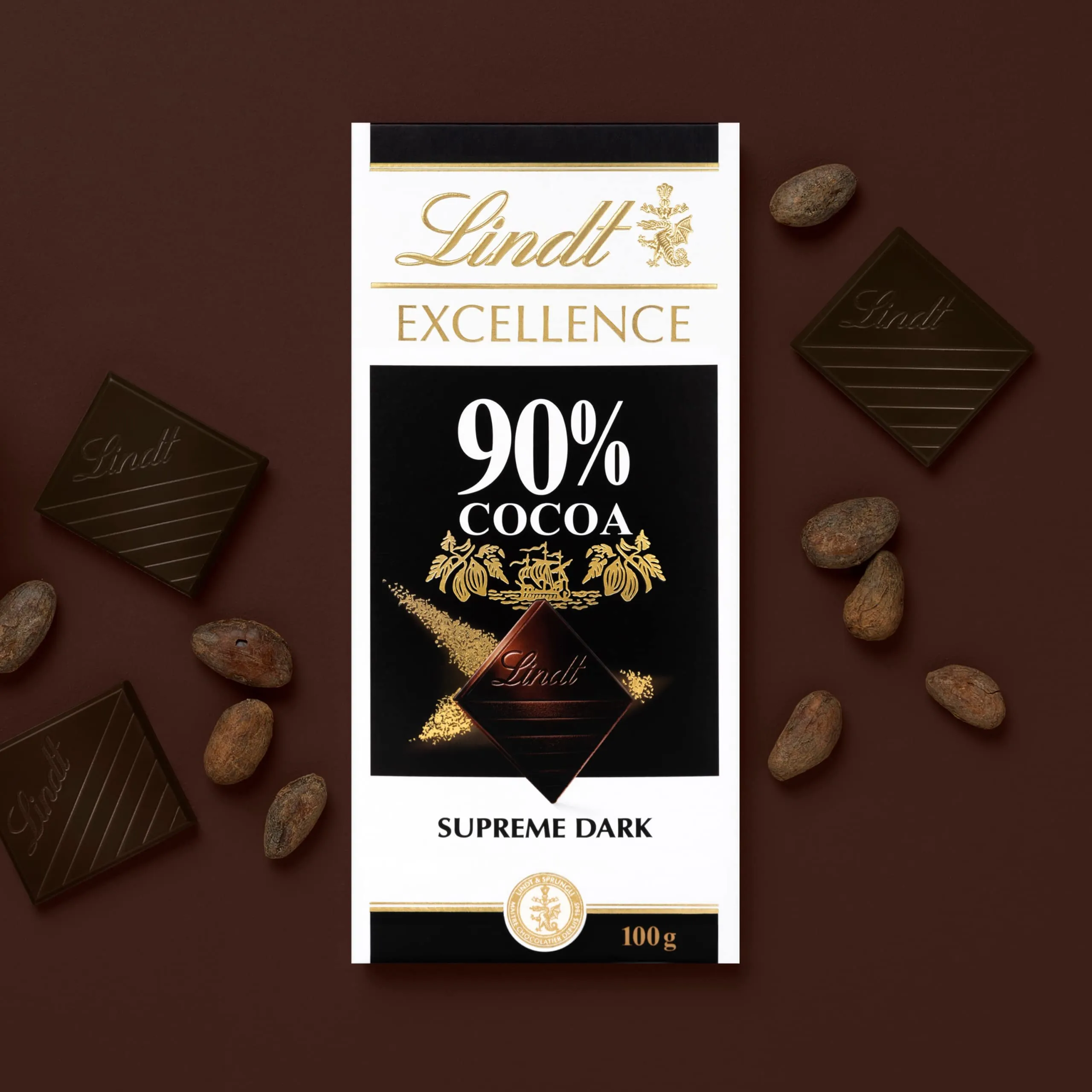 Lindt Excellence 90% Cocoa Dark Supreme Noir Chocolate Bar, 2 X 100 g