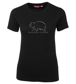 Line Art Wombat Ladies T-Shirt (Black)